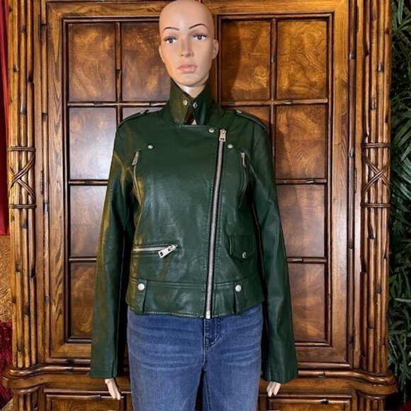 Levi Strauss & Co. Dark Green Stretch Faux Leather Motorcycle Jacket - Picture 3 of 14